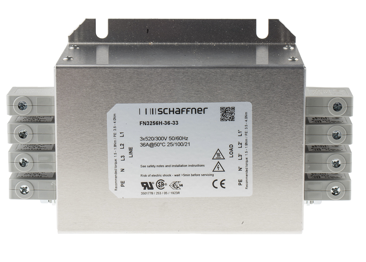 Schaffner, FN3256 36 A 520V ac 60Hz, Chassis Mount EMI Filter, Terminal Block 3 Phase
