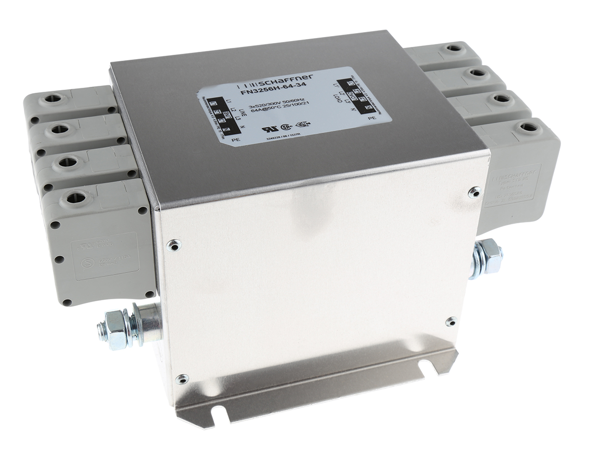 Schaffner, FN3256 64 A 520V ac 60Hz, Chassis Mount EMI Filter, Terminal Block 3 Phase