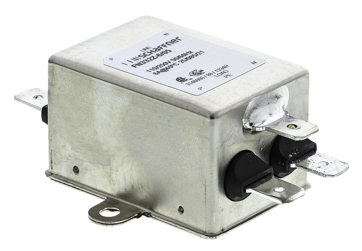 Schaffner, FN332 6 A 250V ac 0Hz, 400 Hz, Chassis Mount EMI Filter, Fast-On 1 Phase