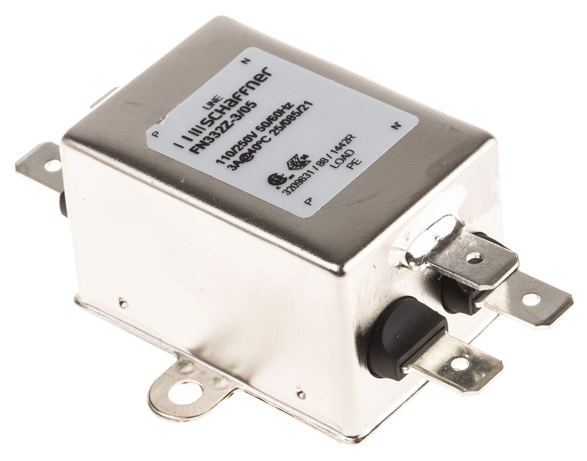 Schaffner, FN332Z 3 A 250V ac 400Hz, Flange EMI Filter, Tab 1 Phase