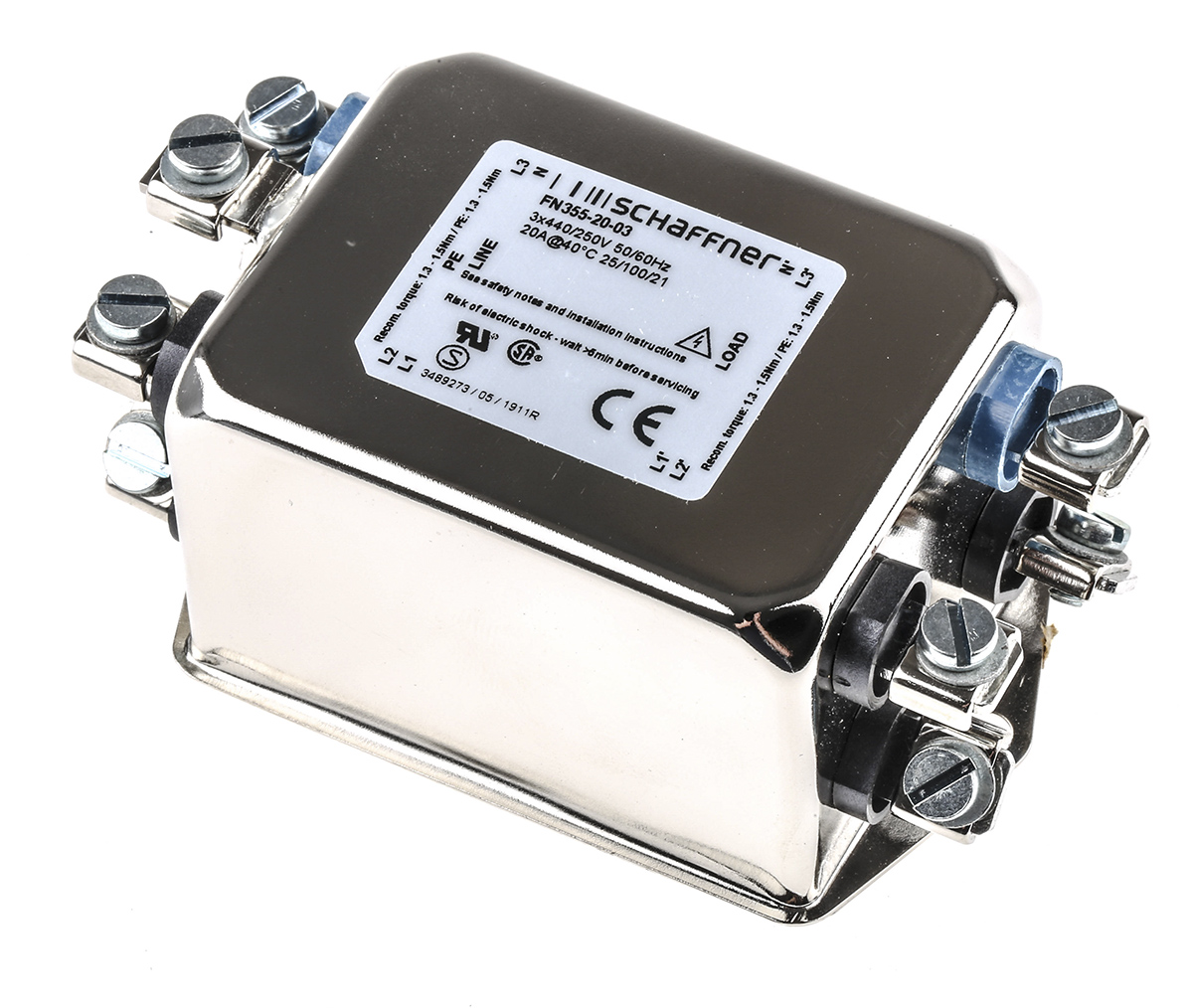 Schaffner, FN355 20 A 440V ac 400Hz, Chassis Mount EMI Filter, Screw 3 Phase