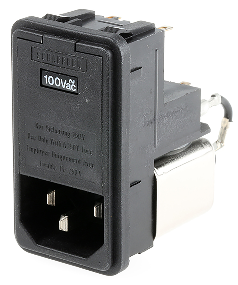 Schaffner, 250V ac 6A Snap-in IEC Filter Male 1 Fuse, Solder