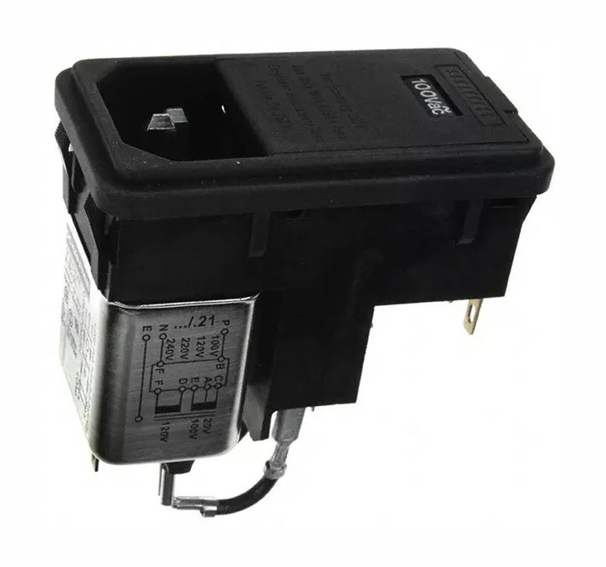 Schaffner, 250V ac 2A Snap-in IEC Filter Male 1 Fuse, Solder