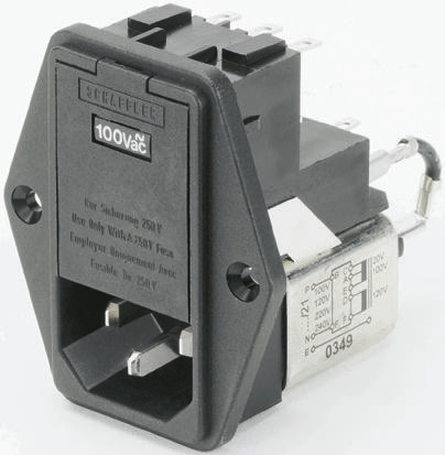 Schaffner, 250V ac 4A Panel Mount IEC Filter Male, Solder