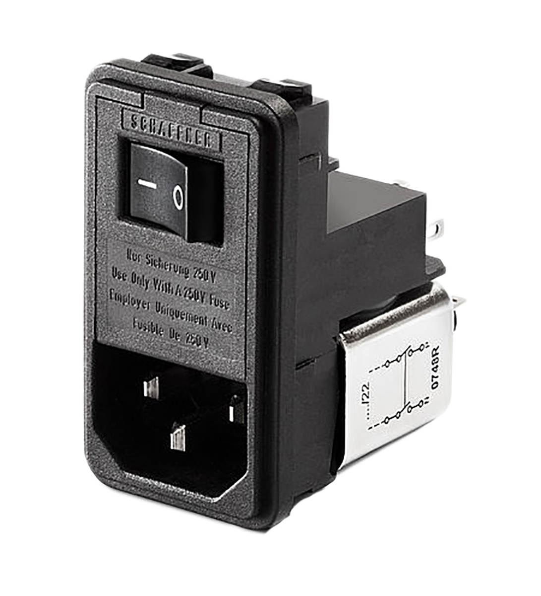 Schaffner, 250V ac 2A Snap-in IEC Filter Male 2 Pole 2 Fuse, Solder