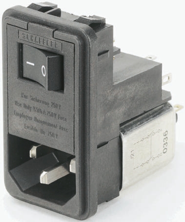 Schaffner, 250V ac 6A Snap-in IEC Filter Male 2 Pole 2 Fuse, Solder
