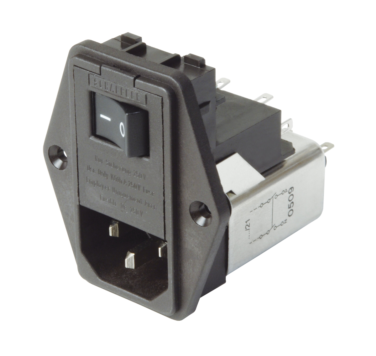 Schaffner, 250V ac 6A Panel Mount IEC Filter Male 2 Pole 2 Fuse, Solder