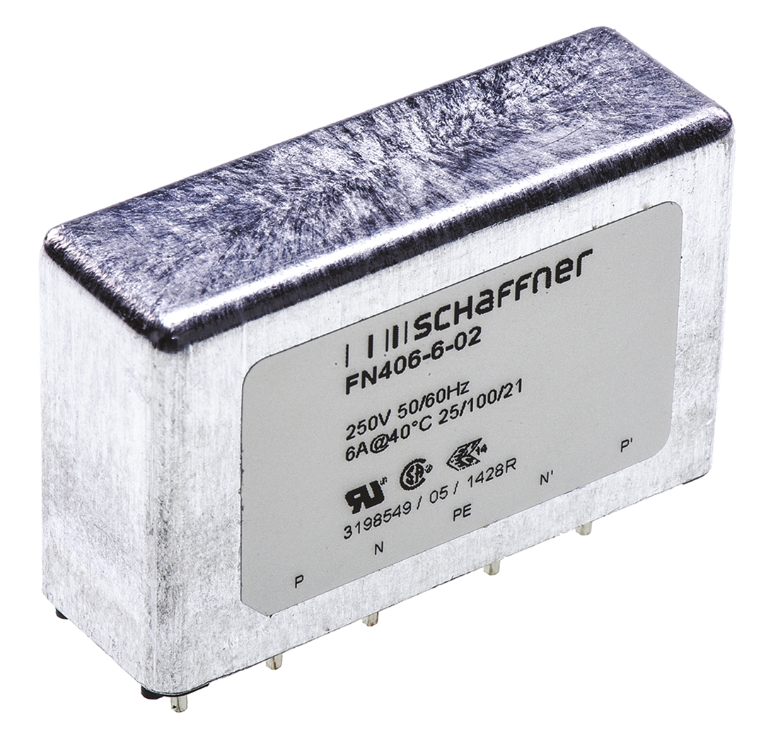 Schaffner, FN406 6 A 250V ac 400Hz, PCB EMC Filter, Pin 1 Phase