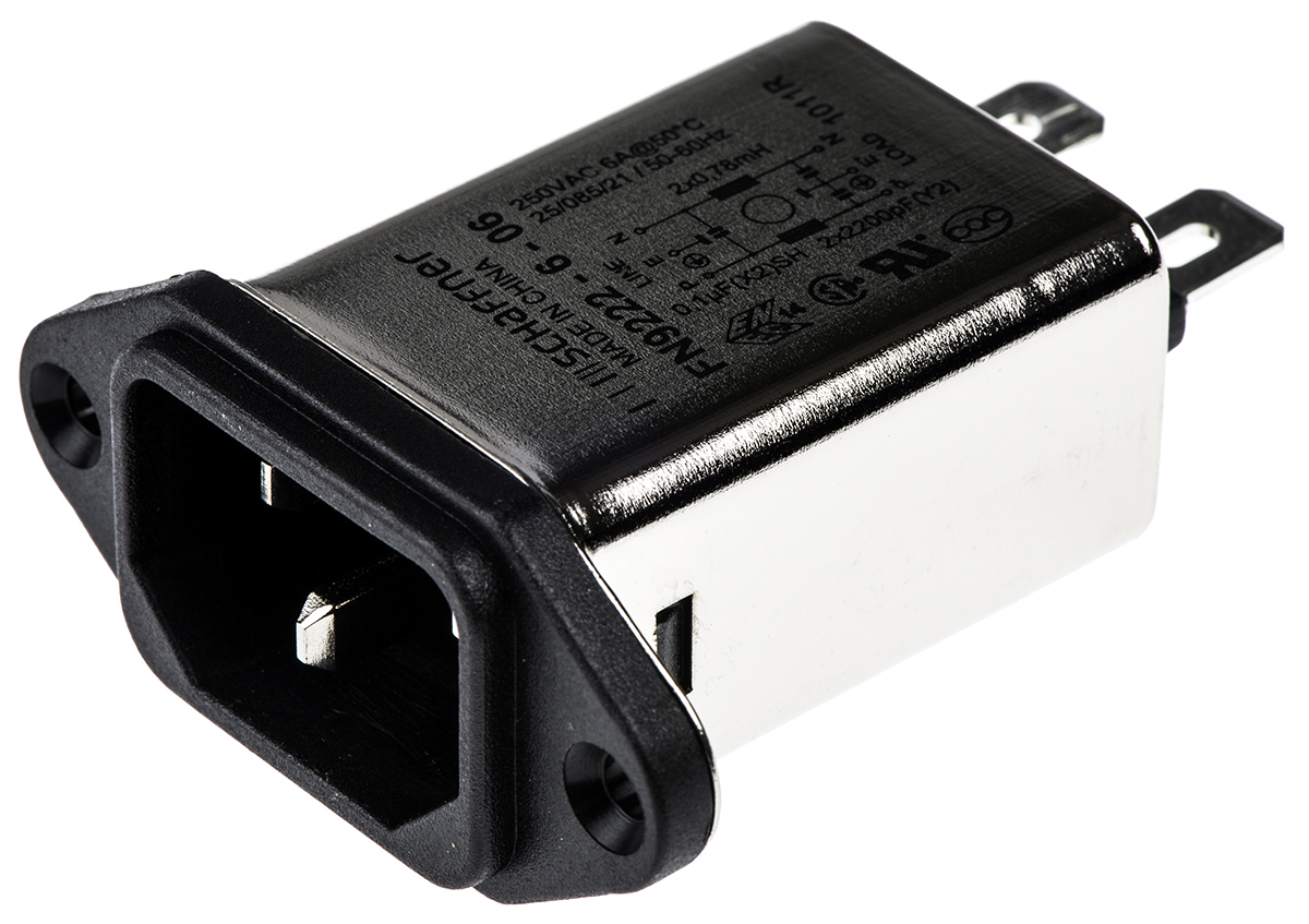 Schaffner FN9222-6-06, 250V ac 6A Panel Mount IEC Filter Male, Faston