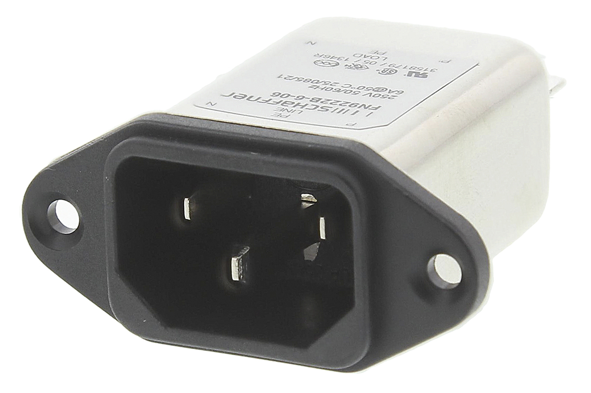 Schaffner FN9222B-6-06, 250V ac 6A Panel Mount IEC Filter Male, Faston