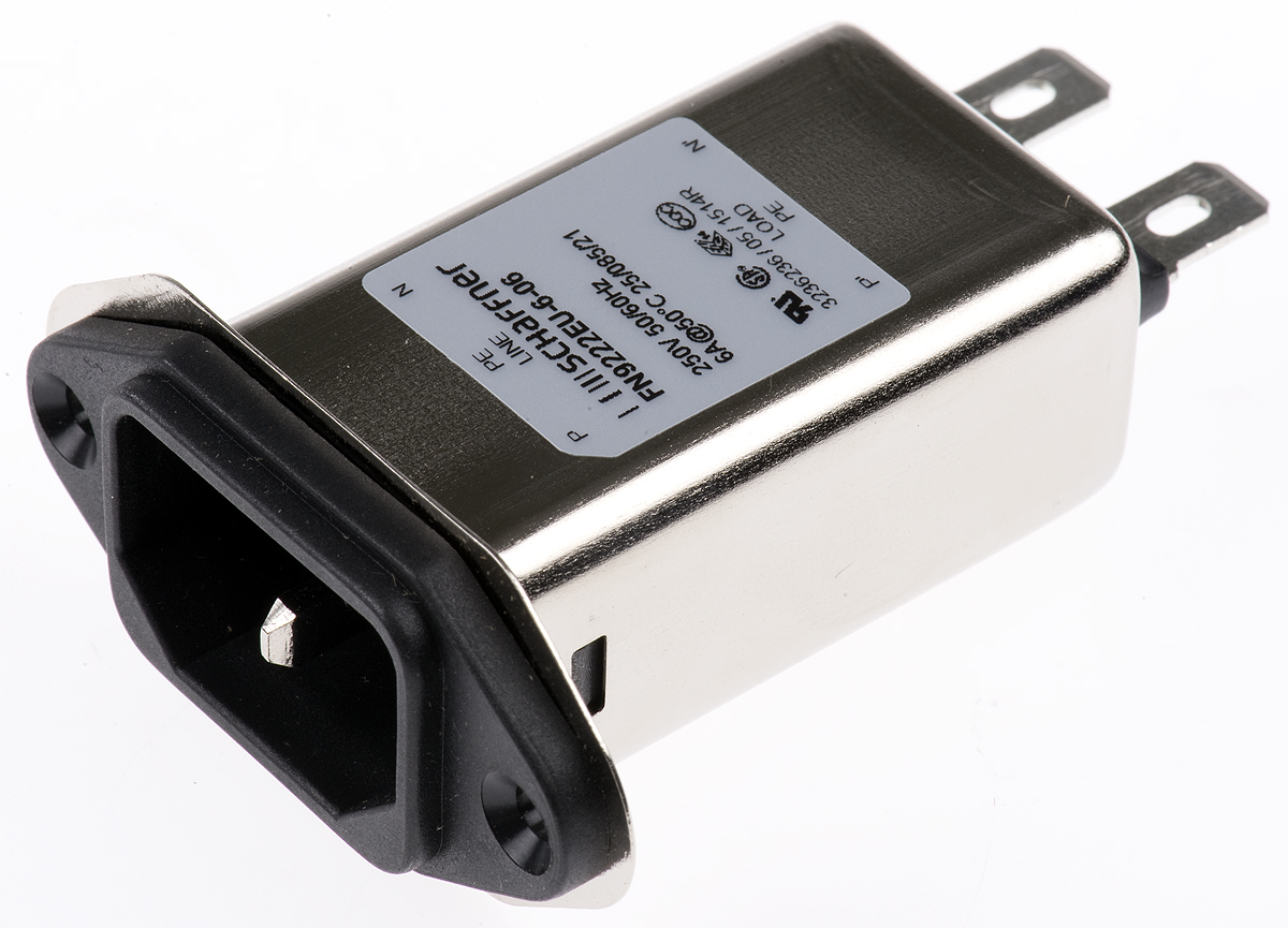 Schaffner, 250V ac 6A Panel Mount IEC Filter Male, Faston