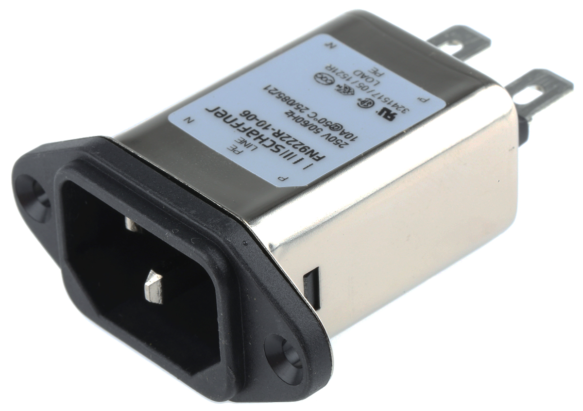Schaffner, 250V ac 10A Flange IEC Filter Male, Faston