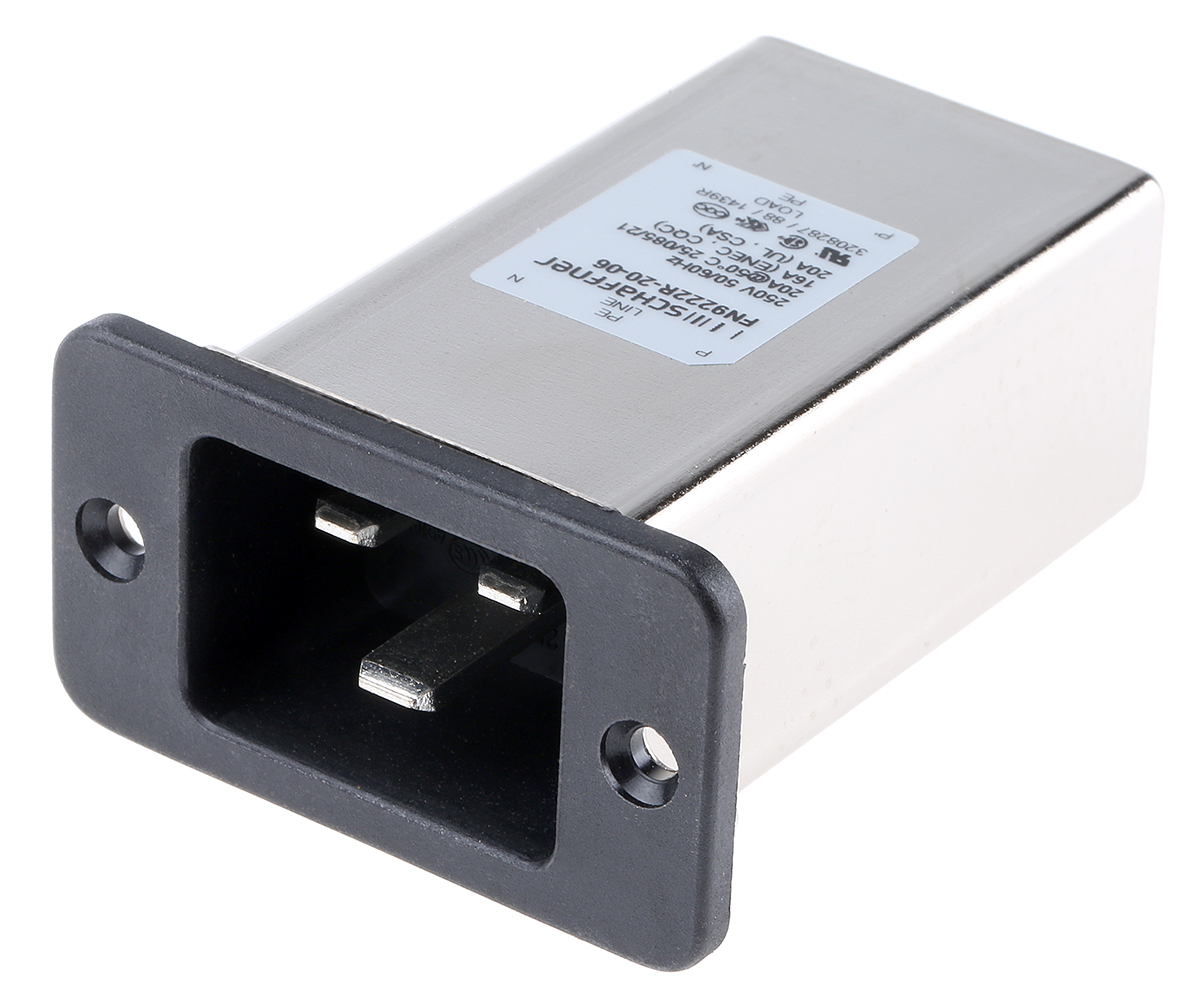 Schaffner, 250V ac 20A Flange IEC Filter Male, Faston