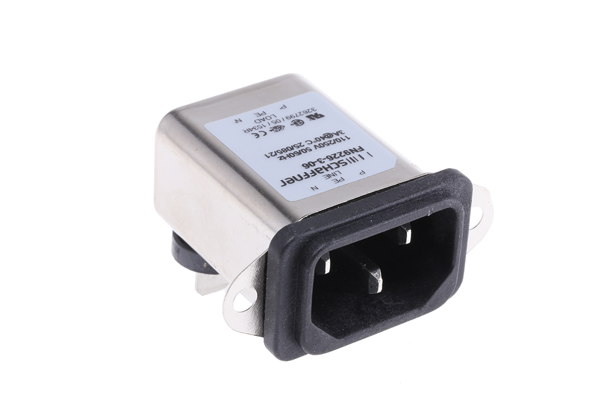 Schaffner FN9226-3-06, 250V ac 3A Panel Mount IEC Filter Male, Faston