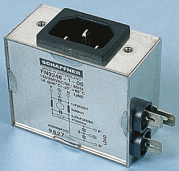 Schaffner FN9246-20-06, 250V ac 20A Panel Mount IEC Filter Male, Faston