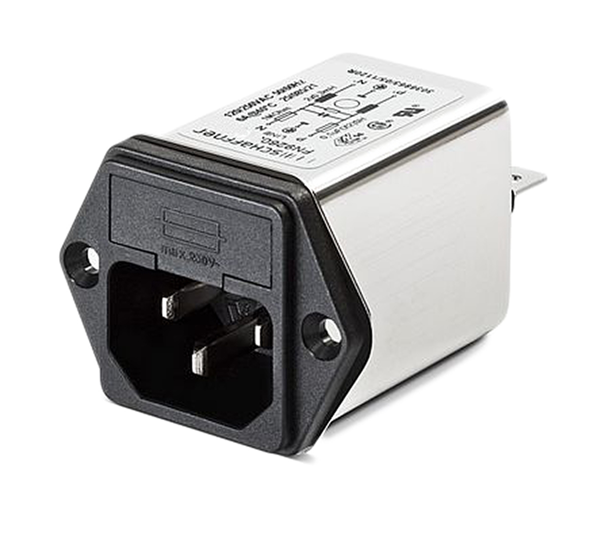 Schaffner, 250V ac 2A Panel Mount IEC Filter Male 2 Fuse, Faston