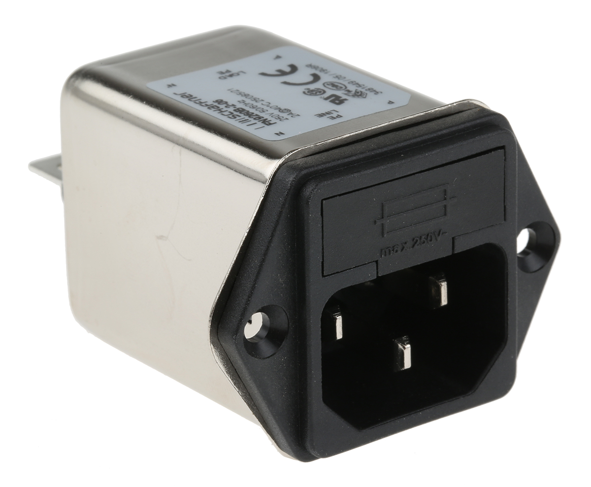 Schaffner, 250V ac 2A Panel Mount IEC Filter Male 2 Fuse, Faston