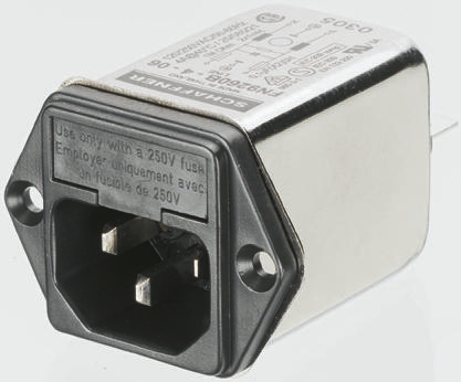 Schaffner, 250V ac 4A Flange IEC Filter Male 2 Fuse, Faston