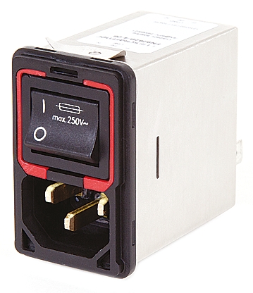 Schaffner FN9299-6-06, 250V ac 6A Panel IEC Filter Male 2 Pole 2 Fuse, Faston