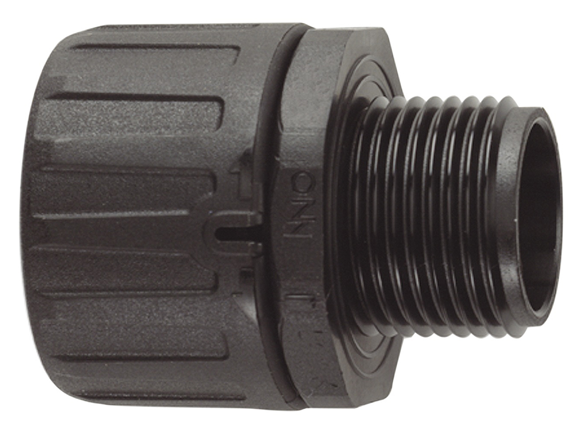 Flexicon External Metric Thread Black, Conduit Fitting, 21 mm Nominal Size, M20, Polyamide 66, Black IP66 rating