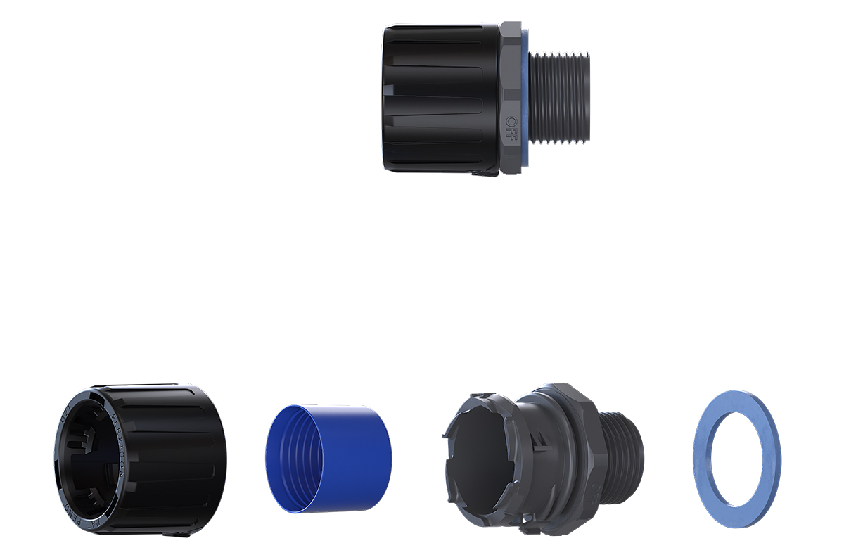 Flexicon Conduit Black, Conduit Fitting, 16 mm Nominal Size, M16, Polyamide 66, Black, Grey IP69, IP67, IP66, IP68