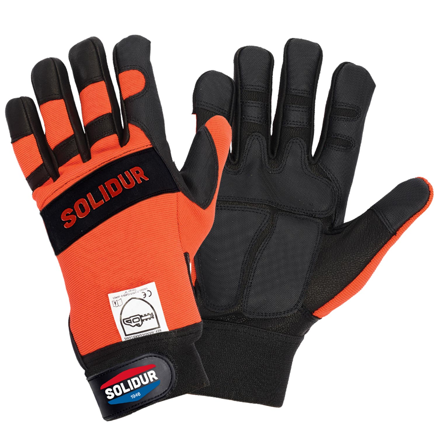 Solidur FRMAGAC Black, Orange Full Grain Leather, Nylon Gloves, Size 10, Rubber Coating