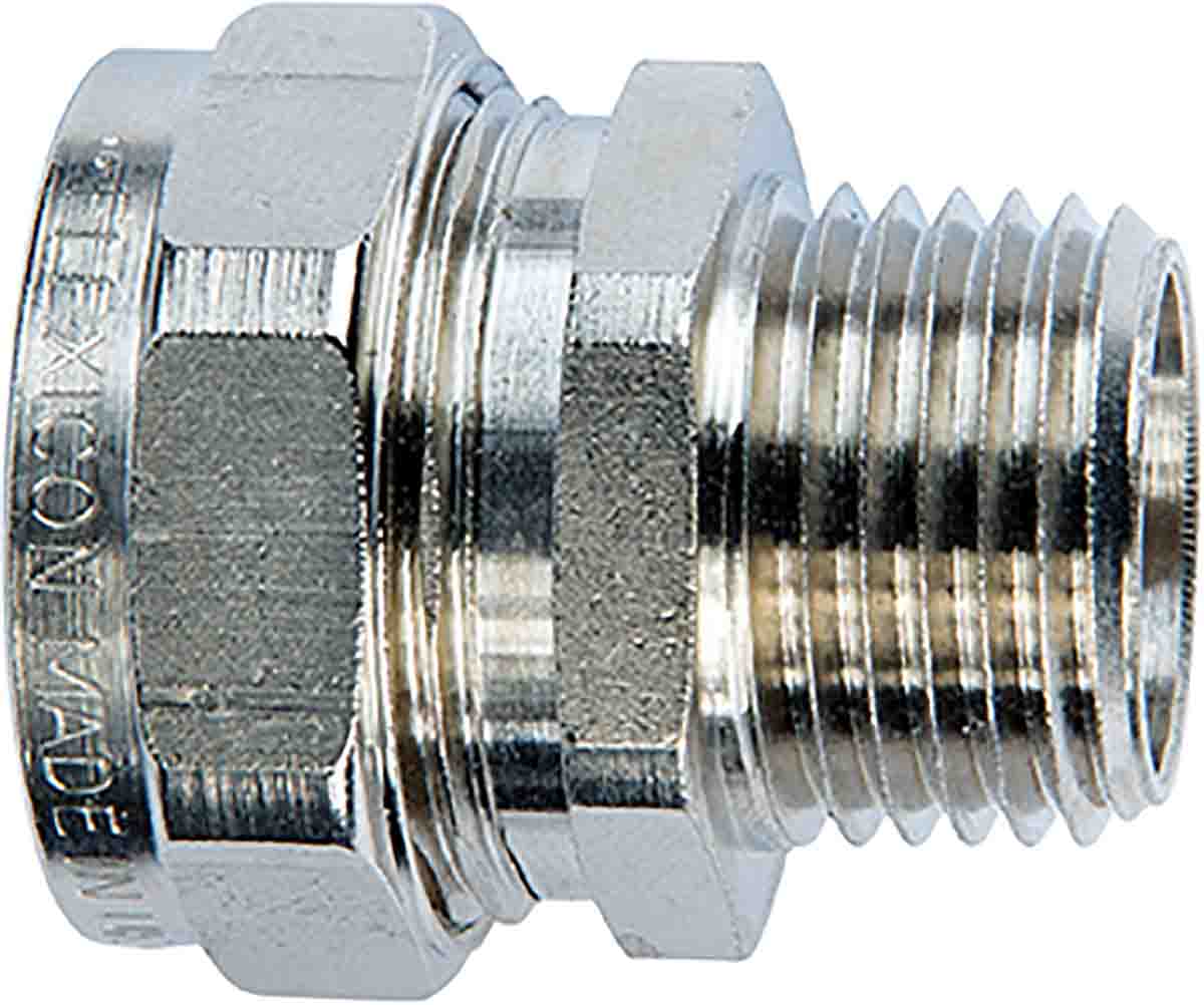 Flexicon Conduit Nickel, Conduit Fitting, 20 mm Nominal Size, M20, Brass, Silver IP68 rating