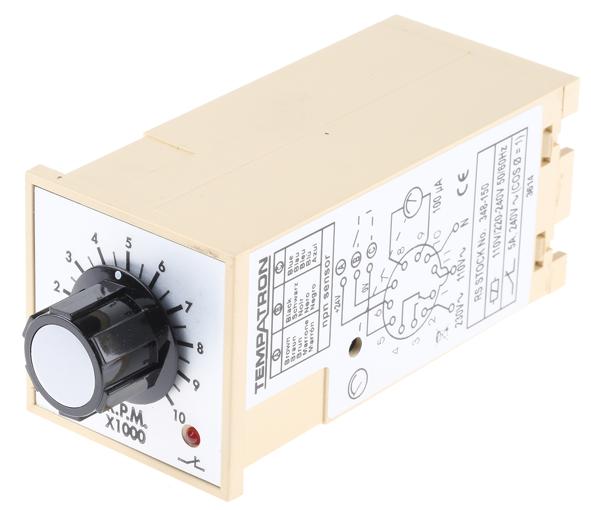 Tempatron Monitoring Relay, SPDT, DIN Rail, 200 to 10.000 rpm, 110V ac, 230 V ac 24 V dc