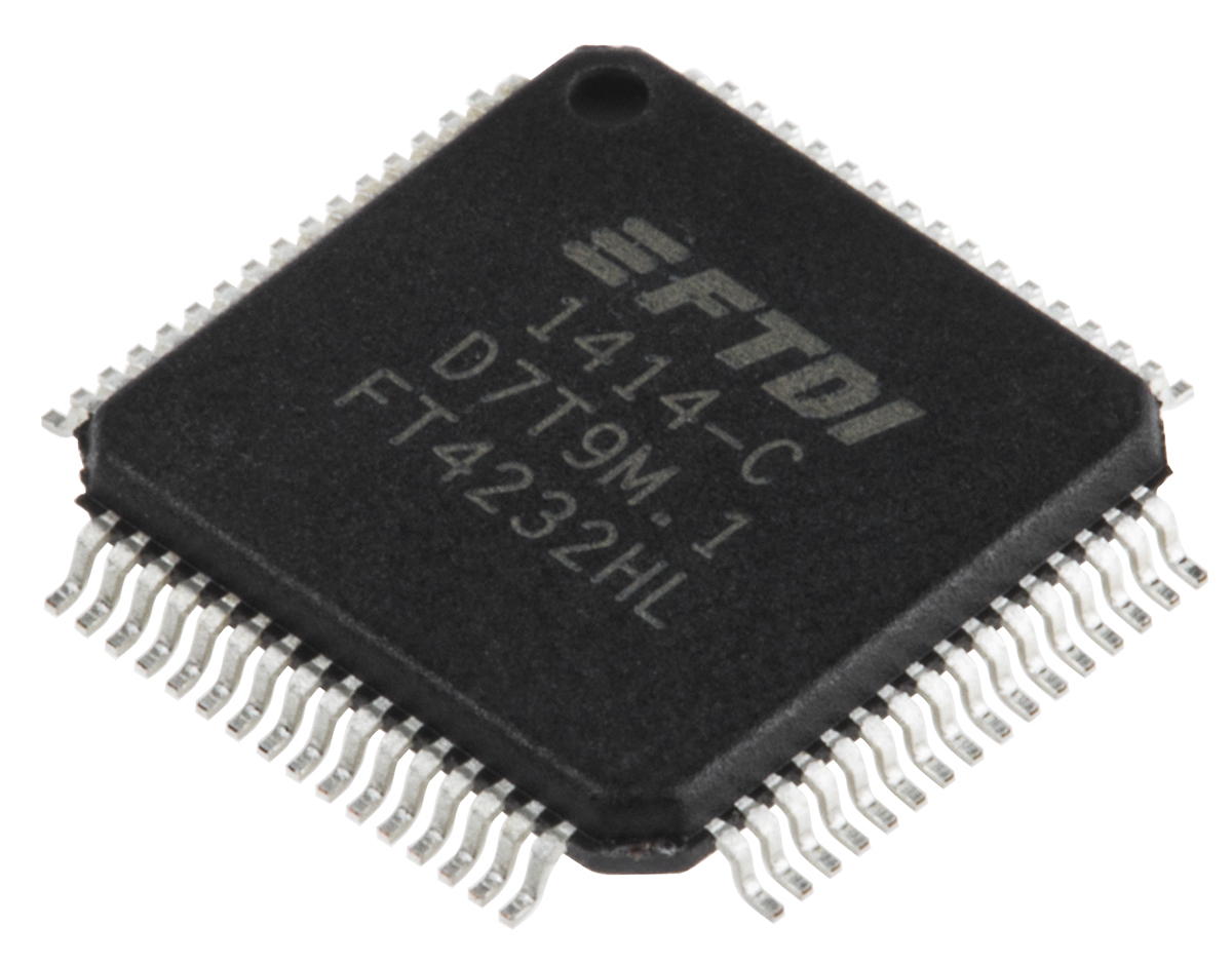 FTDI Chip, Controller IC 12.58 Mbps, 1.98V, I2C, SPI, USB, UART, 1.62 V, 64-Pin LQFP