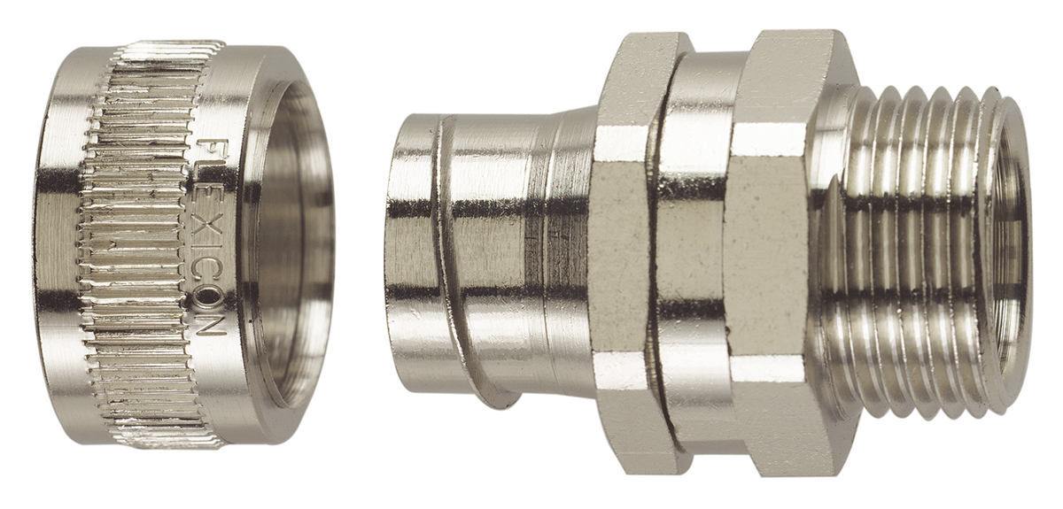 Flexicon Conduit Nickel, Conduit Fitting, 12 mm Nominal Size, M12 x 1.5, Nickel Plated Brass IP40 rating