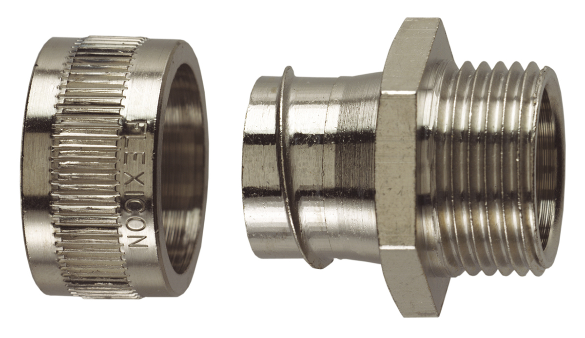 Flexicon Conduit Nickel, Conduit Fitting, 40 mm Nominal Size, M12 x 1.5 mm, Nickel Plated Brass IP40 rating