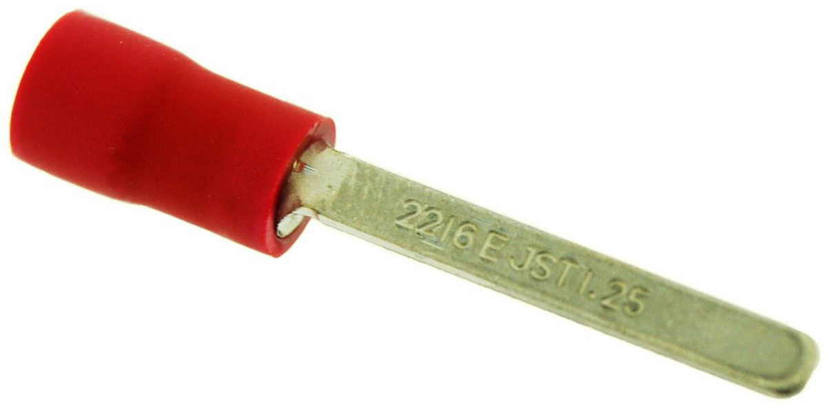 JST Insulated Crimp Blade Terminal 18 mm Blade Length, 22 AWG to 16 AWG, Red