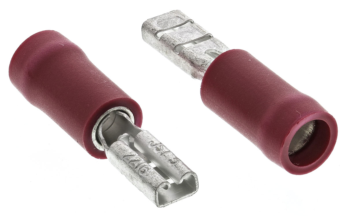 JST FVDDF Red Insulated Female Spade Connector, Crimp, 2.79 x 0.5 mm Tab Size 22 AWG to 16 AWG
