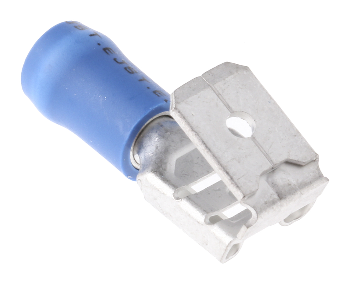 JST FVDDFM Blue Insulated Female Spade Connector, Crimp, 6.3 x 0.8 mm Tab Size 16 AWG to 14 AWG