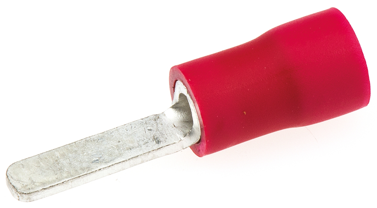 JST, FV Insulated Crimp Blade Terminal 10 mm Blade Length, 22 AWG to 16 AWG, Red