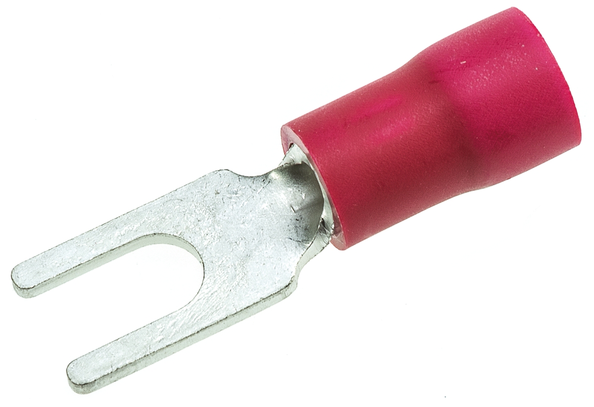 JST, FVWS1.25 Insulated Crimp Spade Connector, 22 AWG to 16 AWG, 3.2 mm Stud Size Vinyl, Red