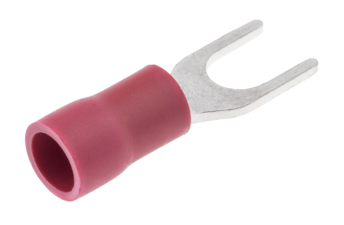 JST, FVWS1.25 Insulated Crimp Spade Connector, 22 AWG to 16 AWG, M4 Stud Size Vinyl, Red