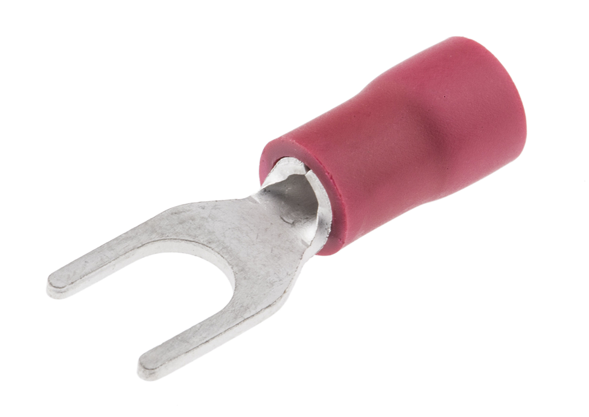 fvws125-ys4alf JST, FVWS1.25 Insulated Crimp Spade Connector, 22 AWG to 16 AWG, M4 Stud Size Vinyl, Red