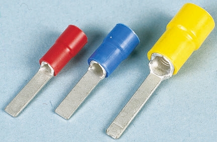 JST, FV Insulated Crimp Blade Terminal 18 mm Blade Length, 16 AWG to 14 AWG, Blue