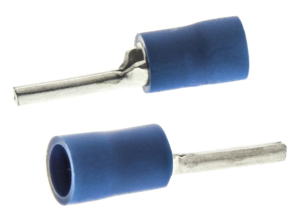 JST, FVPC Insulated Crimp Pin Connector, 16 AWG to 14 AWG, 1.9 mm Pin Diameter, 12 mm Pin Length, Blue