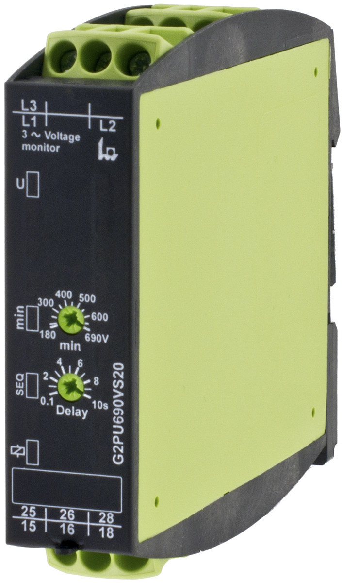 Tele Monitoring Relay, 3 Phase, 177/794 V ac Monitor Range, DPDT, DIN Rail, 208V ac, 690 V ac