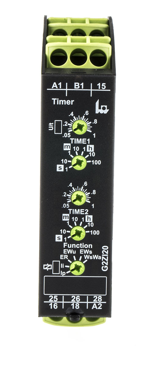 Tele G2ZI20 Series DIN Rail Timer Relay, 2-Contact, 240 V dc 12V ac, 240 V ac, 0.05 s to 100 h, Multifunction-Function,