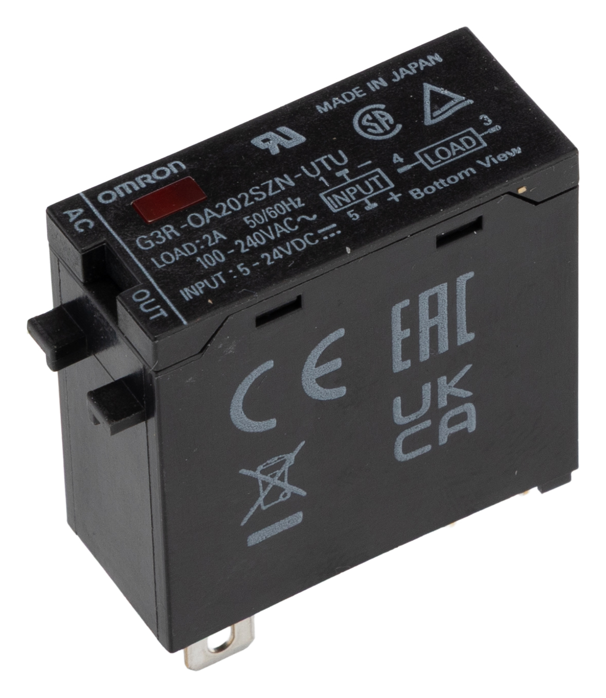 Omron G3R-OA202SZN-UTU 5-24VDC Series Solid State Relay, 2 A Load, Plug-in Mount, 264 V ac Load, 32 V dc, 264V ac