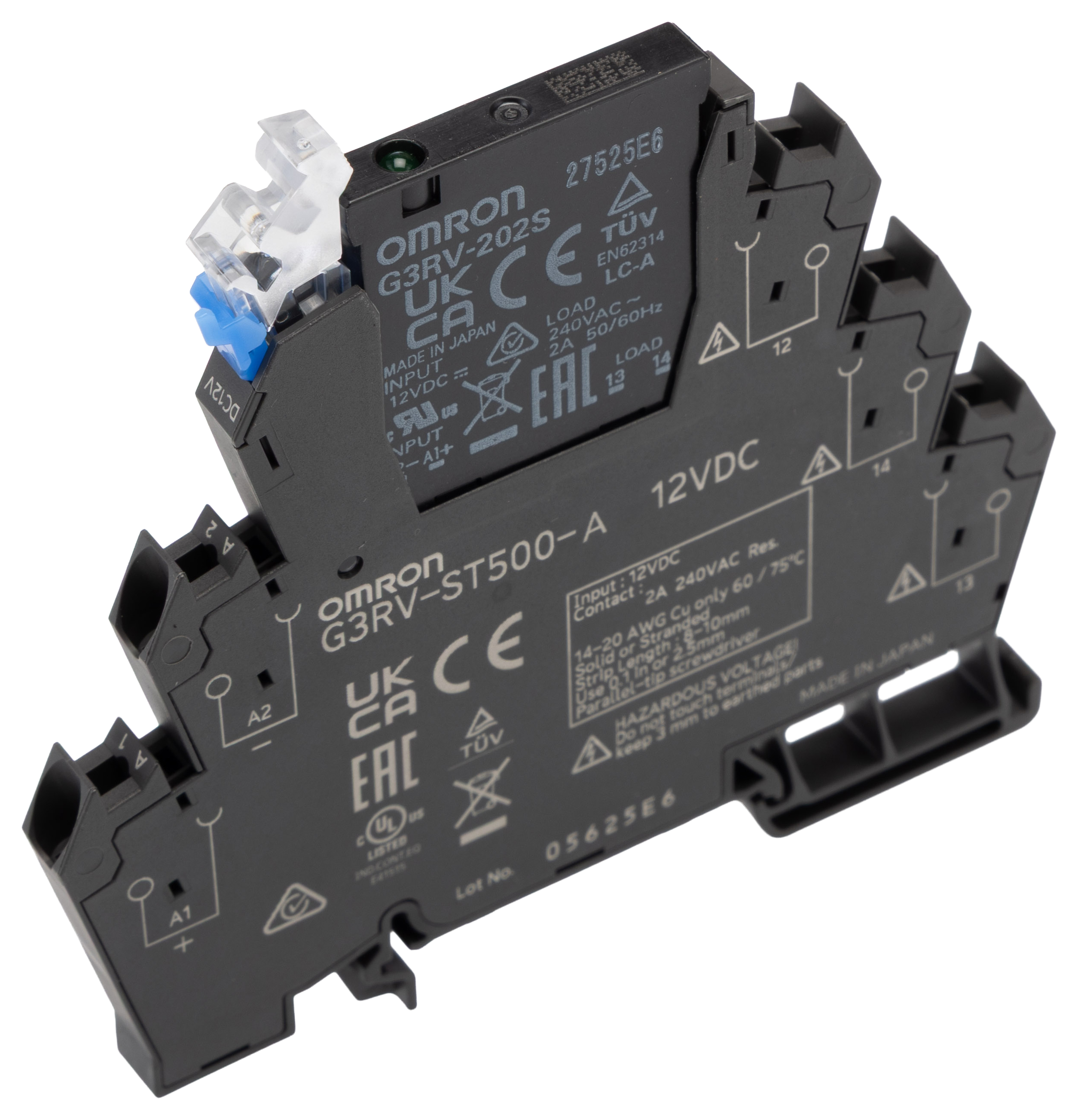 Omron G3RV-ST Solid State Interface Relay 264 V, Control:12V dc DIN Rail Push-in
