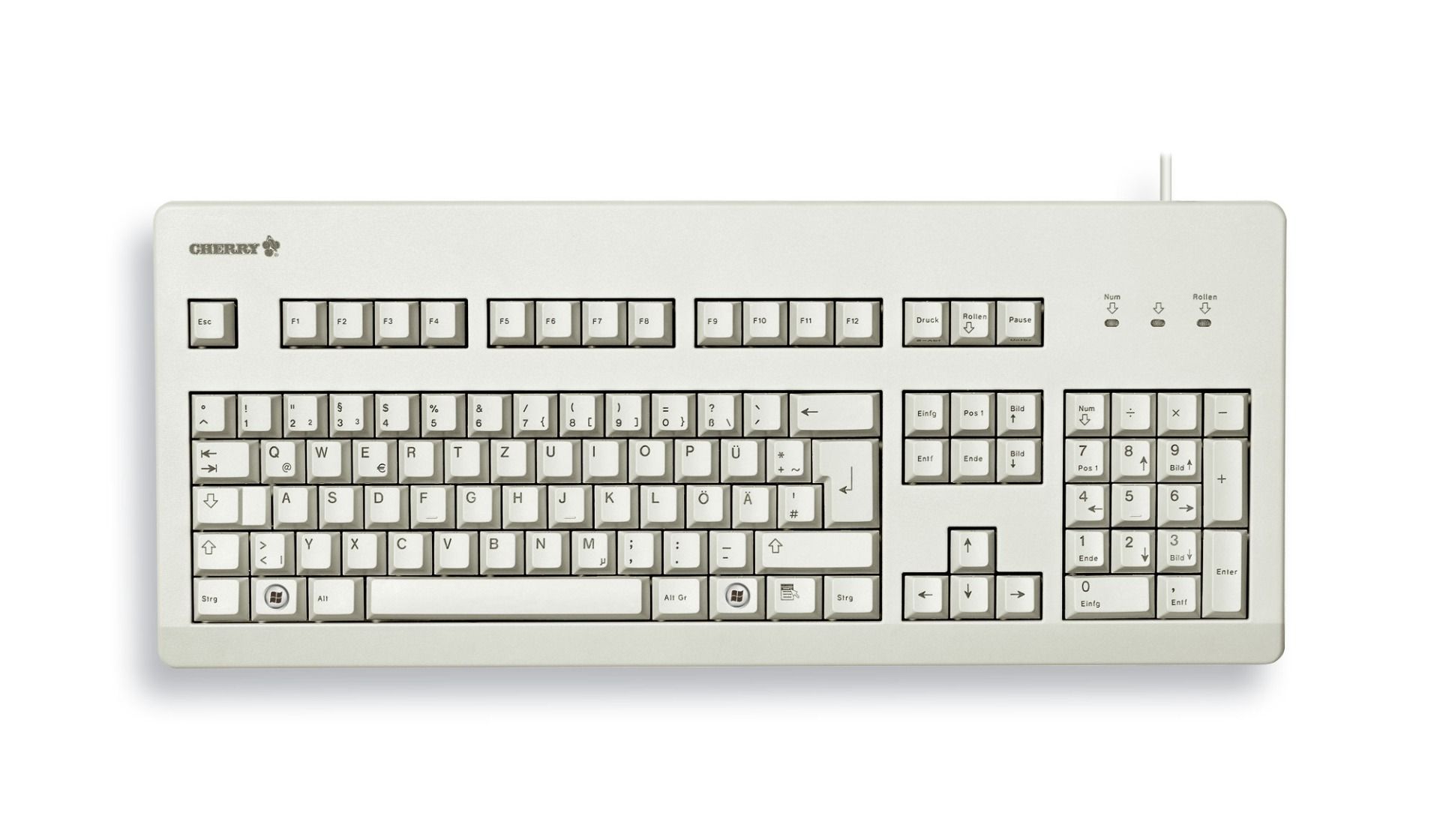 Cherry G80-3000 Wired PS2, USB Standard Keyboard, QWERTY (UK), Light Grey