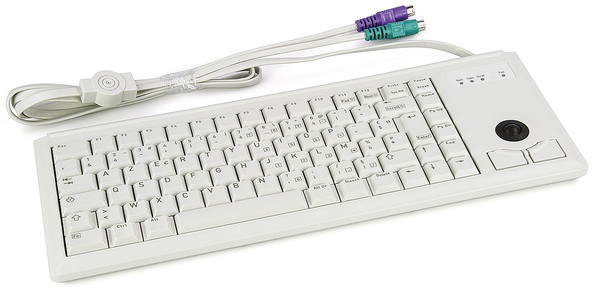 Cherry Wired PS2 Compact Trackball Keyboard, AZERTY, Grey