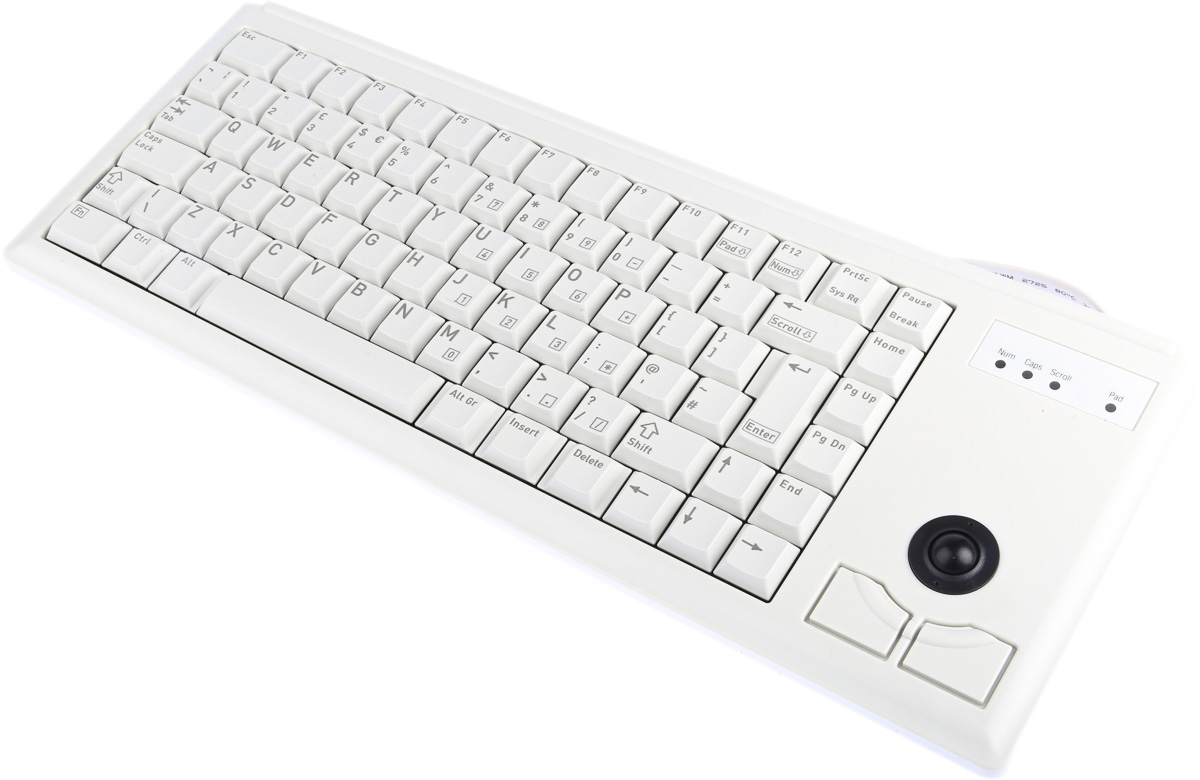 Cherry Wired PS2 Compact Trackball Keyboard, QWERTY (UK), Grey