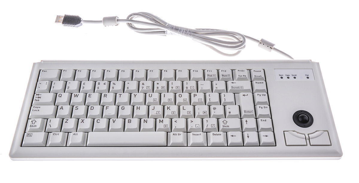 Cherry Wired USB Compact Trackball Keyboard, QWERTY (UK), Grey