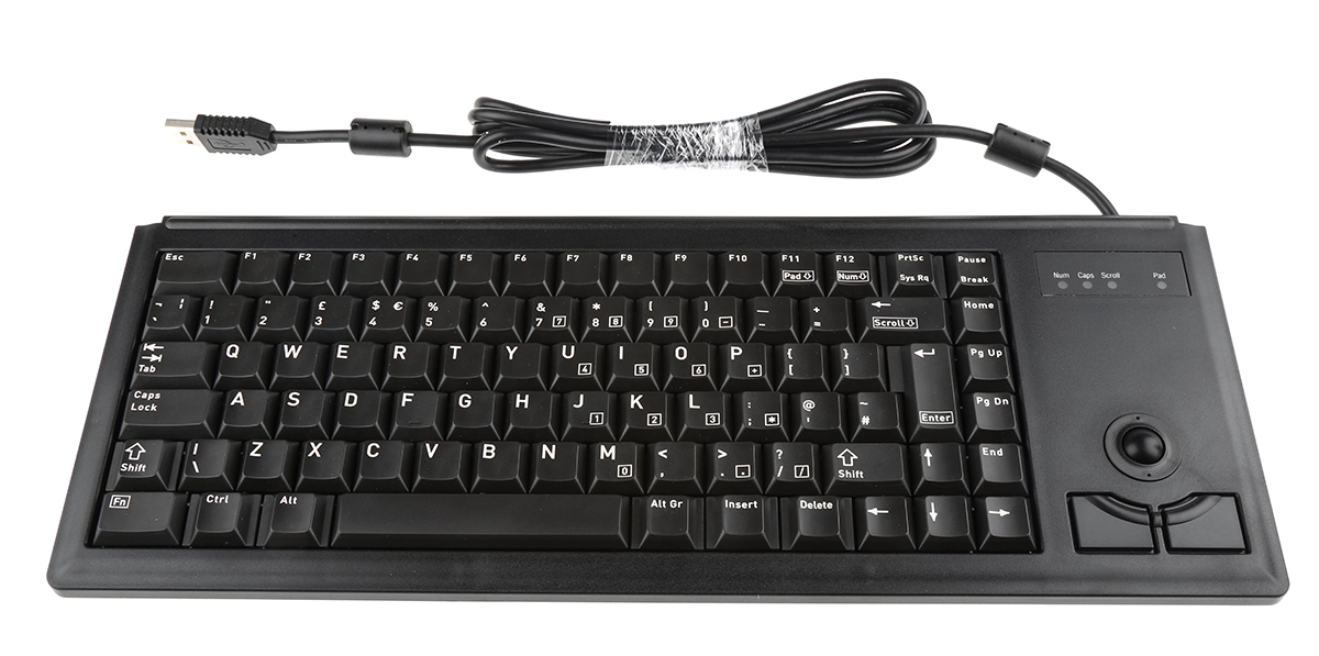 Cherry Wired USB Compact Trackball Keyboard, QWERTY (UK), Black