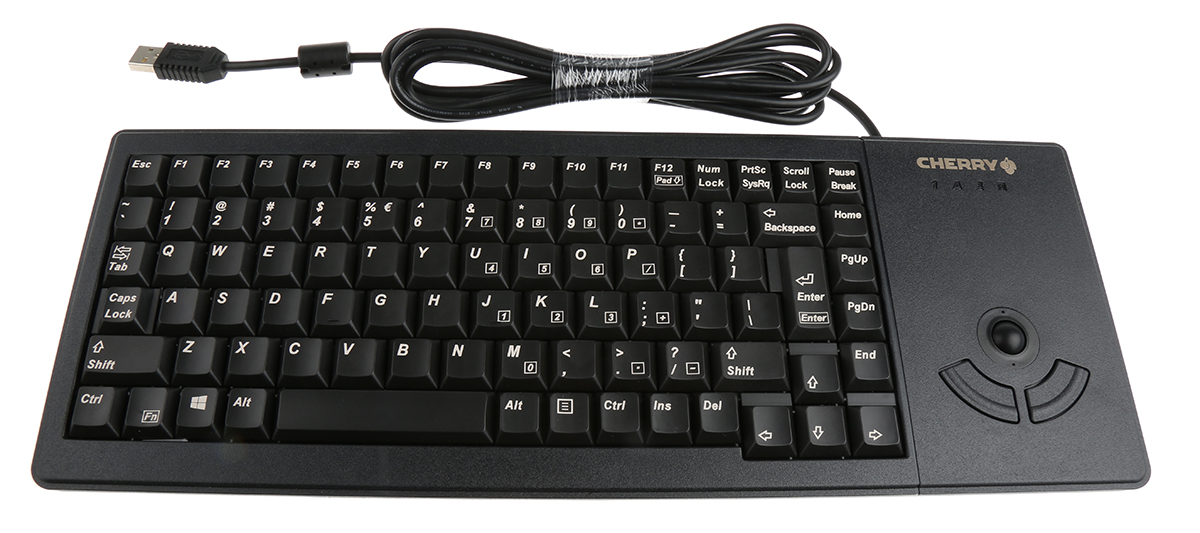 Cherry Wired USB Compact Trackball Keyboard, QWERTY (US), Black